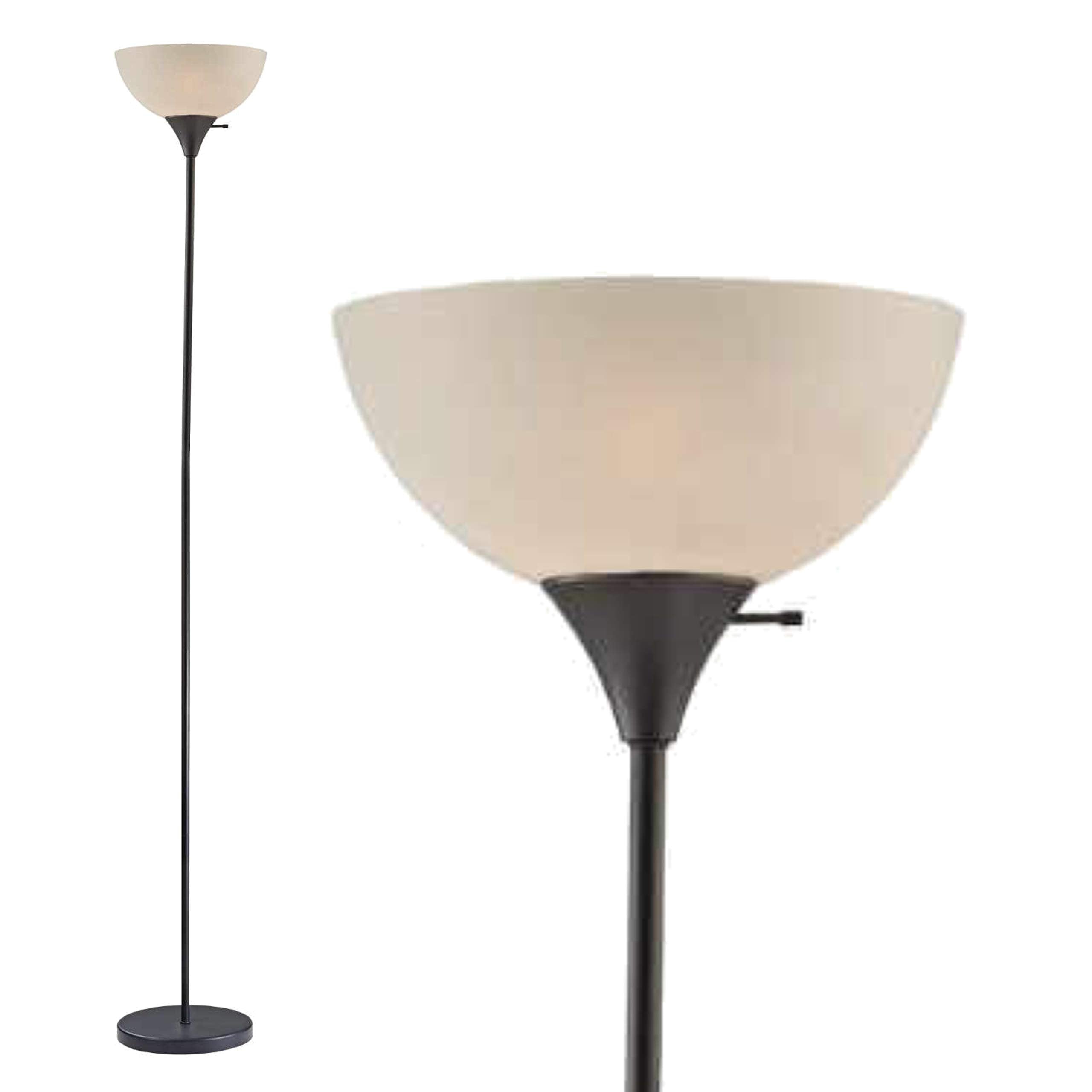 Stand Up Floor Lamp in Black - Modern Corner Light with White Opal Bowl Shade  72" Tall, 150-watt