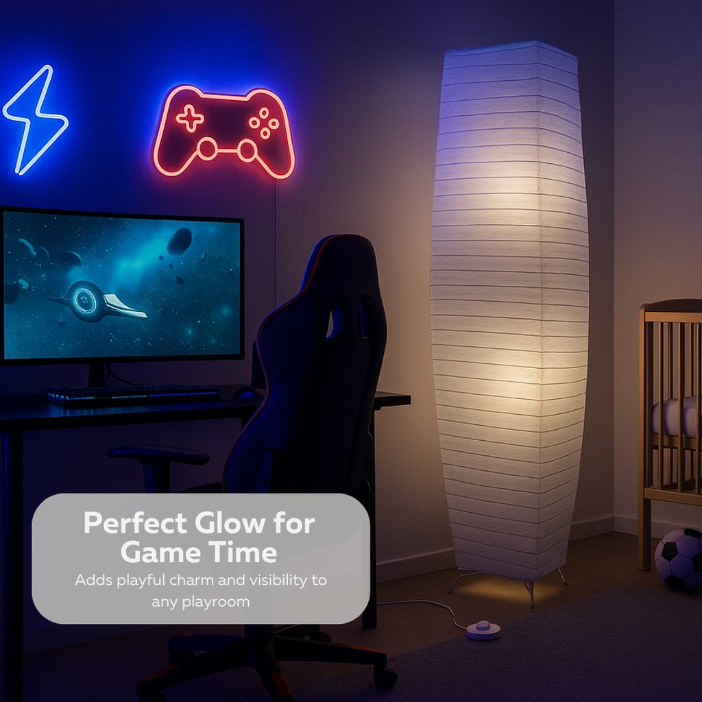 Japanese Rice Paper Floor Lamp 50” Tall Chrome Base with White Paper Shade