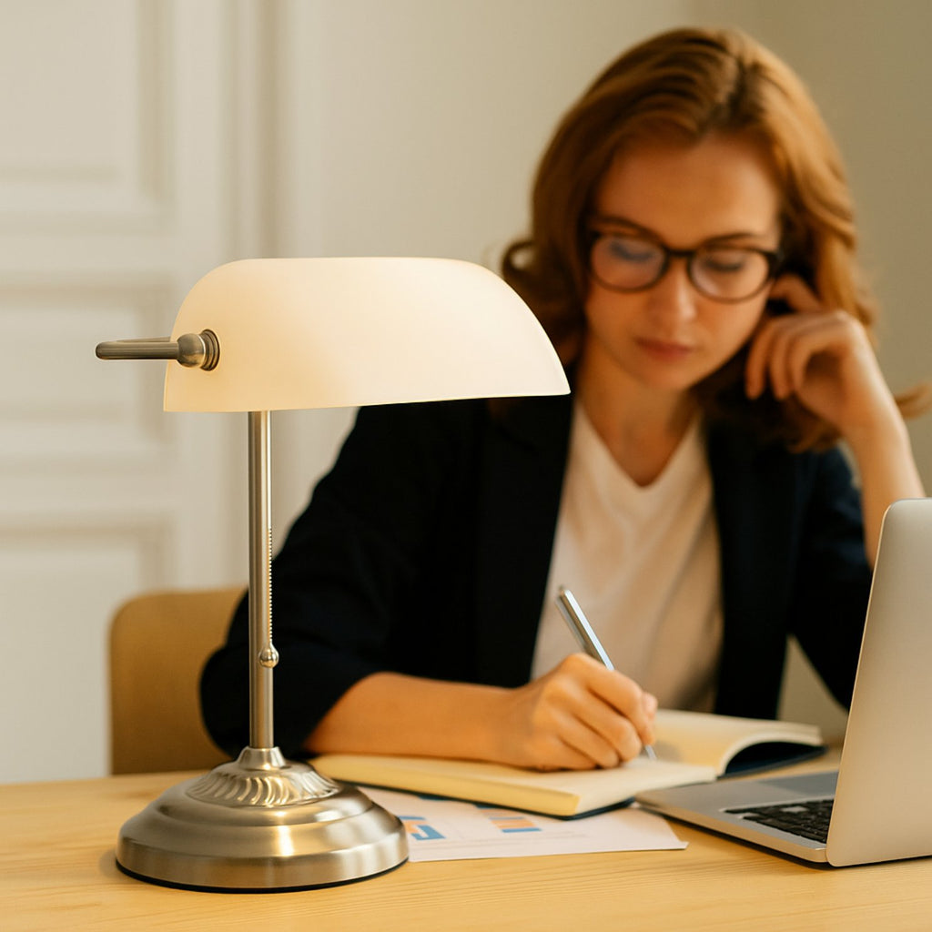 Bankers Desk Lamp with Glass Shade