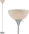 Stand Up Floor Lamp in Black - Modern Corner Light with White Opal Bowl Shade  72" Tall, 150-watt