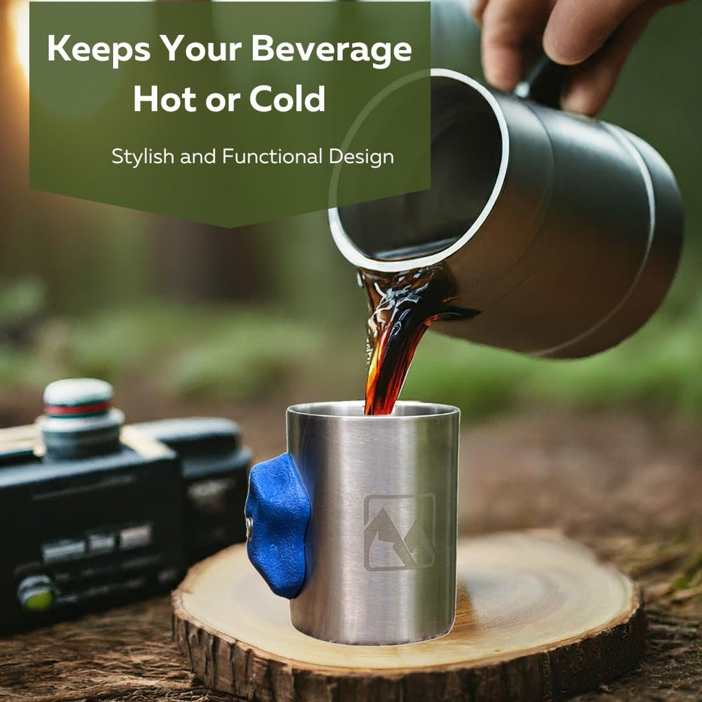 MTNShade Mountain Climbing Coffee Mug 14oz Stainless Steel Cup with Rock Climbing Hold Handle