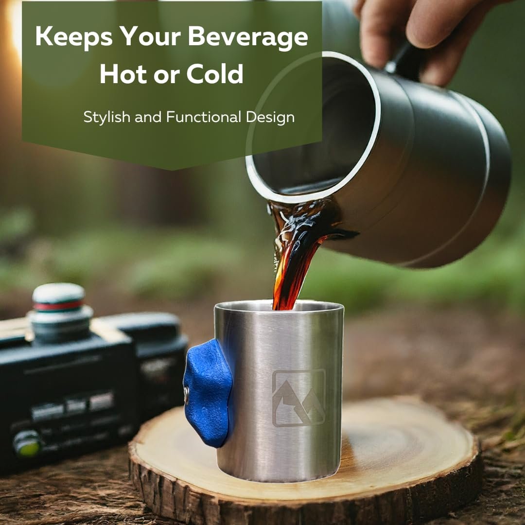 MTNShade Mountain Climbing Coffee Mug 14oz Stainless Steel Cup with Rock Climbing Hold Handle
