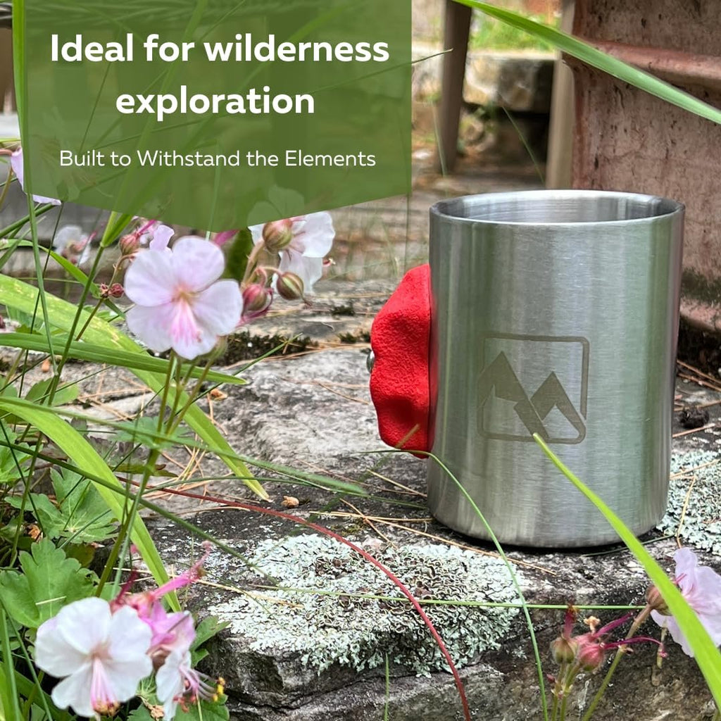 MTNShade Mountain Climbing Coffee Mug 14oz Stainless Steel Cup with Rock Climbing Hold Handle
