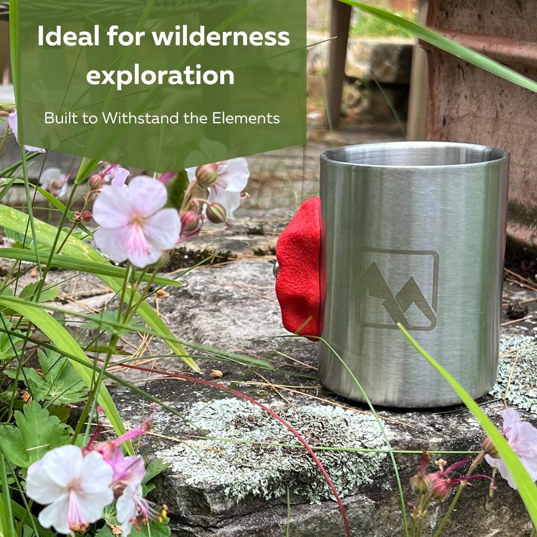 MTNShade Mountain Climbing Coffee Mug 14oz Stainless Steel Cup with Rock Climbing Hold Handle