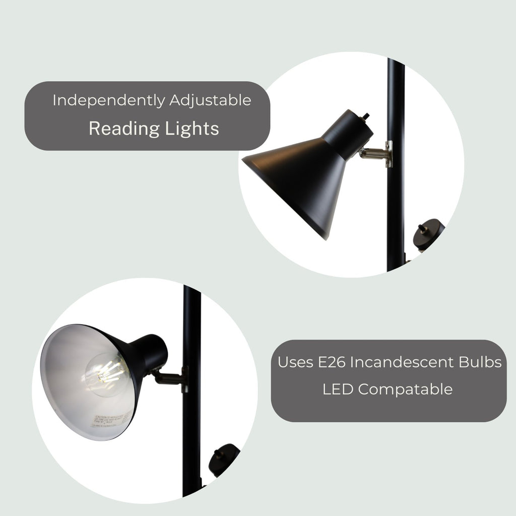 Multi Head Floor Lamp with 3 Adjustable Reading Lights