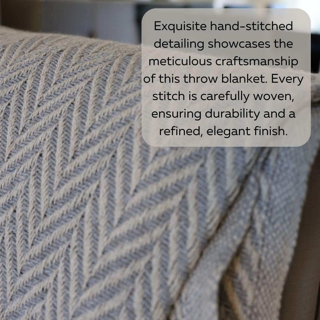 DECOR WORKS Luxurious Boho Throw Blanket Elegant, Soft Knitted Herringbone Couch Throw, Versatile 48x60, Perfect for Cozy Evenings, in Stylish Grey & Calming Blue Options