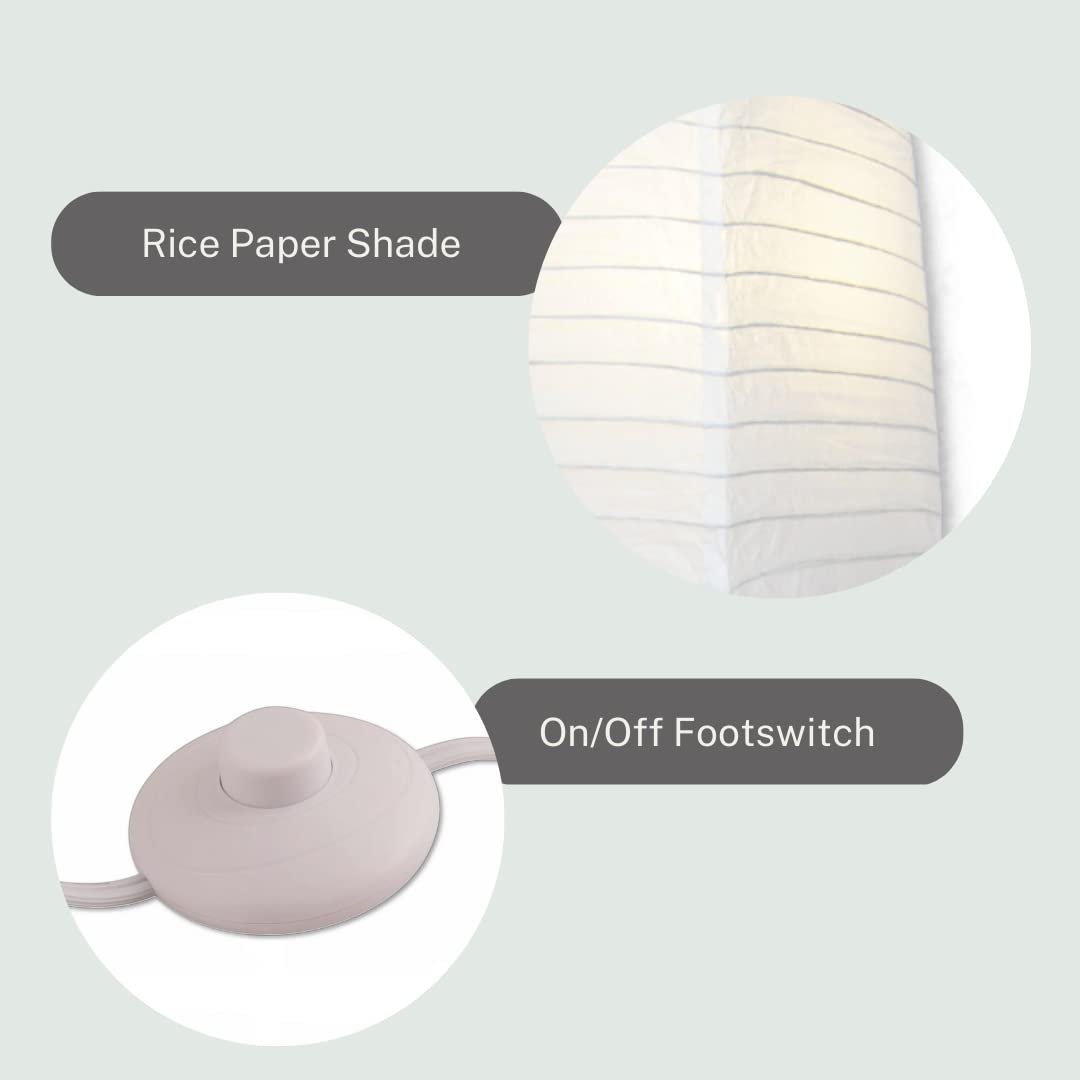 Japanese Rice Paper Floor Lamp 50” Tall Chrome Base with White Paper Shade