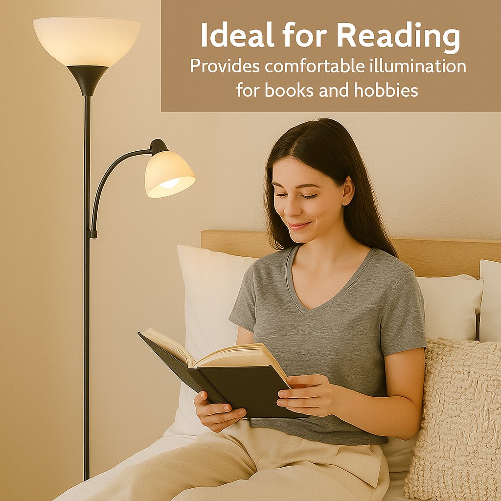 Torchiere Floor Lamp with Opal White Cone Shade