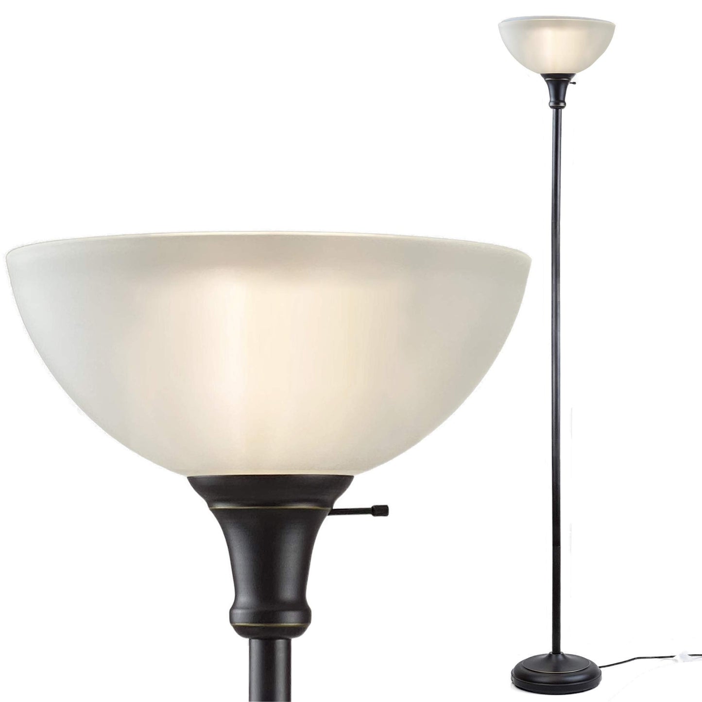 Torchiere Threshold Floor Lamp with Bronze Finish & Frosted White Shade