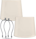 Lamp Shades For Table Lamps - Hand-Crafted Natural Linen Fabric (10" Top x 12" Diam x 9" Tall)- Fits Most Light Fixtures Nickel Spider Harp Included - Beige Linen Fabric with Nickel Finish (2-Pack)