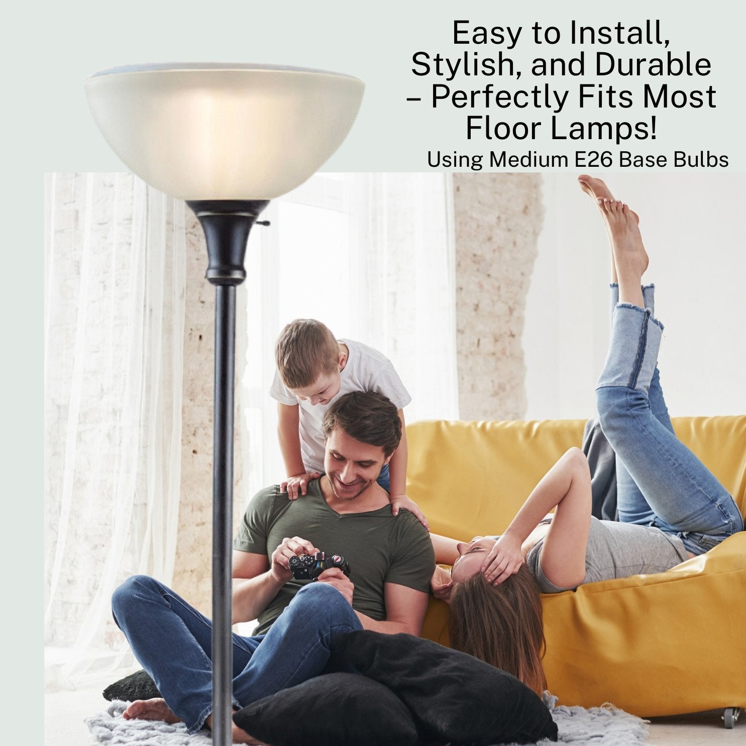 LIGHTACCENTS White Glass Lamp Shade Replacement for Floor Lamp - Lamp Shade for Floor Lamps - Glass Lamp Shade - Floor Lamp Shade - Light Fixture Replacement Glass (White)