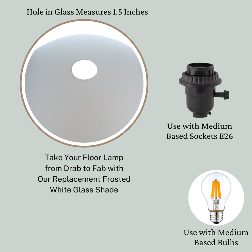 LIGHTACCENTS White Glass Lamp Shade Replacement for Floor Lamp - Lamp Shade for Floor Lamps - Glass Lamp Shade - Floor Lamp Shade - Light Fixture Replacement Glass (White)