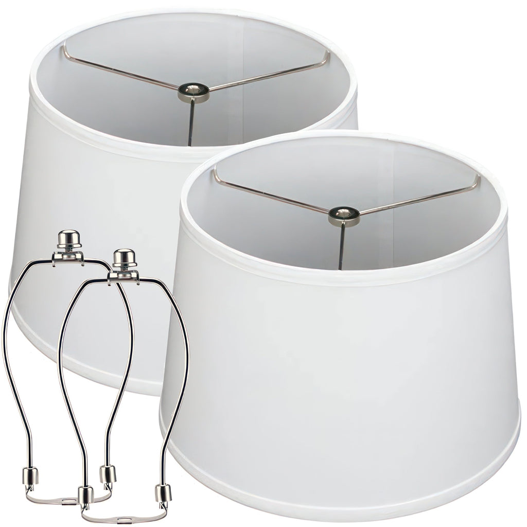 Lamp Shades For Table Lamps - Hand-Crafted Natural Linen Fabric (10" Top x 12" Diam x 9" Tall)- Fits Most Light Fixtures Nickel Spider Harp Included - White Linen Fabric with Nickel Finish (1-Pack)