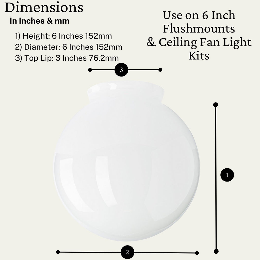 Ceiling Fan Light Covers – Opal White Glass Globes for Ceiling Fan or Flush Mount Lights – Replacement Glass Lamp Shades, Easy to Install Fan Light Globe Replacement