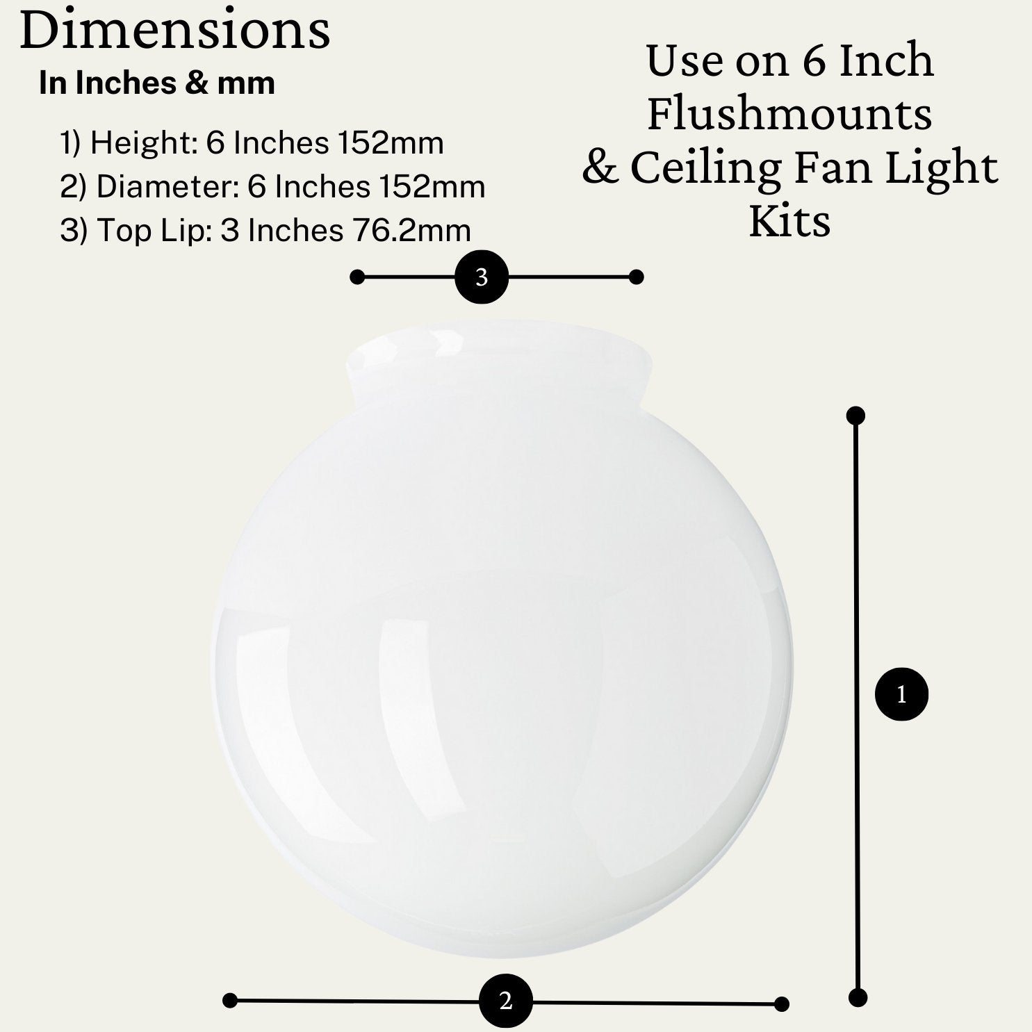 Ceiling Fan Light Covers – Opal White Glass Globes for Ceiling Fan or Flush Mount Lights – Replacement Glass Lamp Shades, Easy to Install Fan Light Globe Replacement