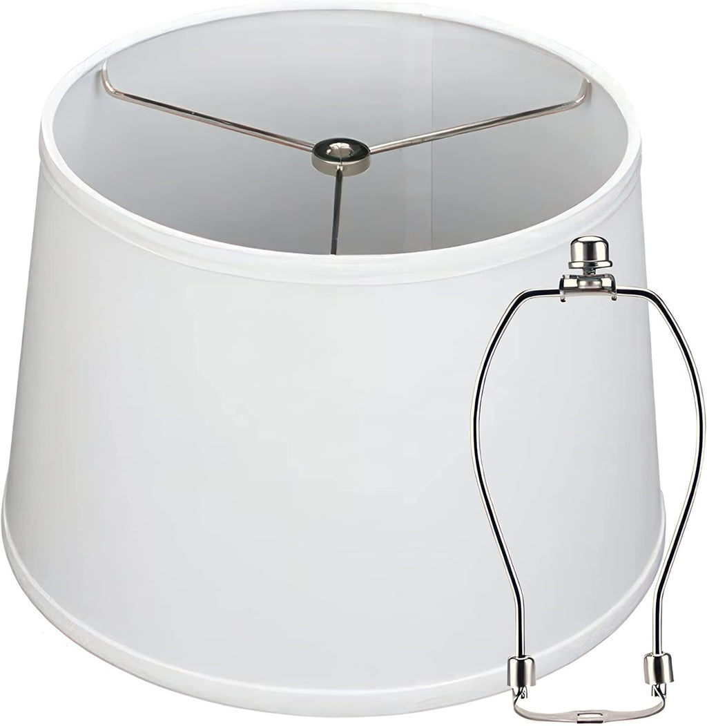 Lamp Shades For Table Lamps - Hand-Crafted Natural Linen Fabric (10" Top x 12" Diam x 9" Tall)- Fits Most Light Fixtures Nickel Spider Harp Included - White Linen Fabric with Nickel Finish (1-Pack)