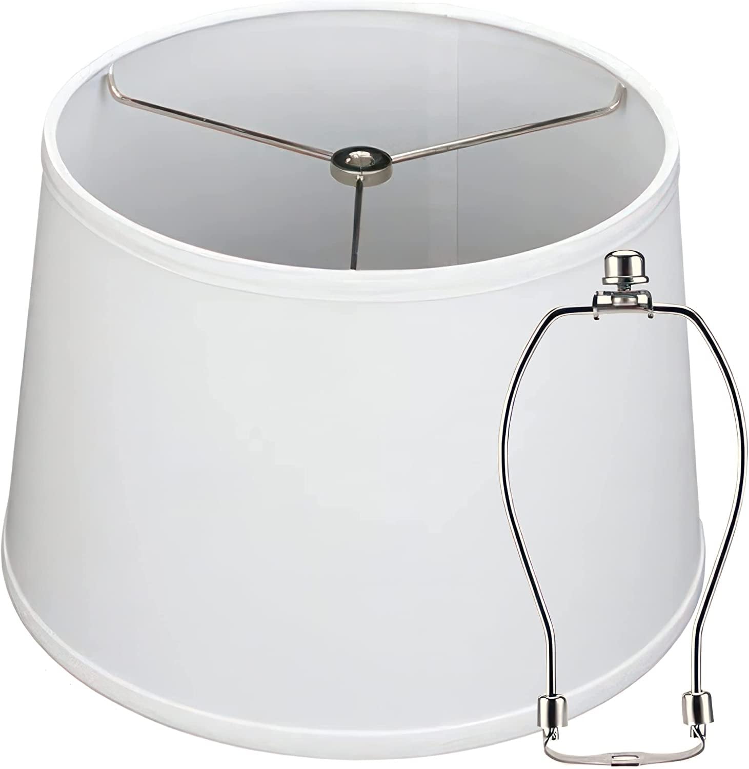 Lamp Shades For Table Lamps - Hand-Crafted Natural Linen Fabric (10" Top x 12" Diam x 9" Tall)- Fits Most Light Fixtures Nickel Spider Harp Included - White Linen Fabric with Nickel Finish (1-Pack)